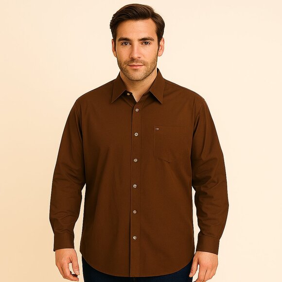 Tommy Hilfiger Men's Dark Brown Casual Button Down Shirt Size XL - Picture 1 of 6